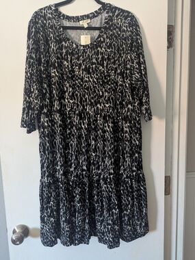 Loralette Black and White Animal Print Tiered Midi Dress